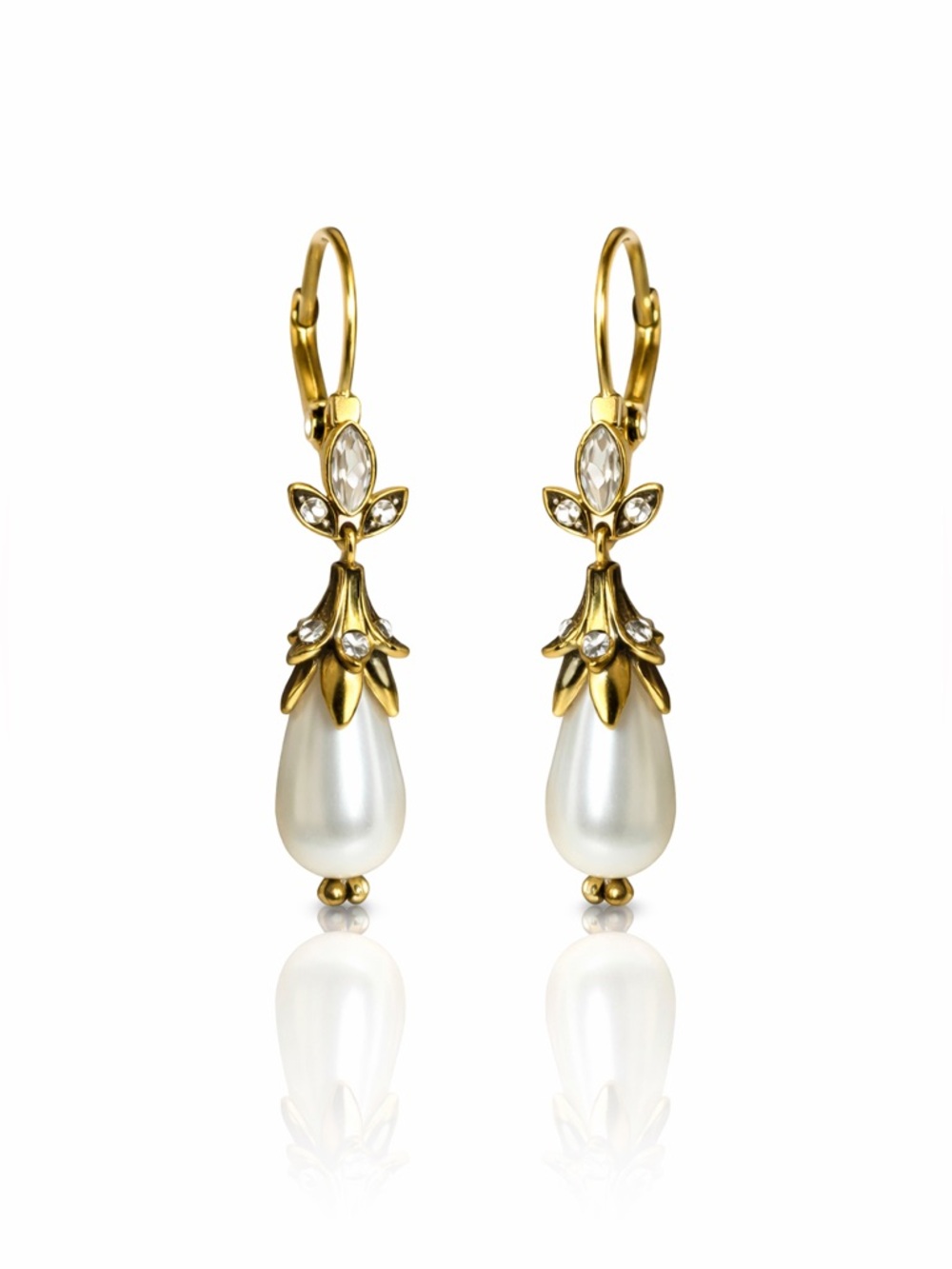 Classic Gold & White Pearl Teardrop Earrings - Women Jewelry